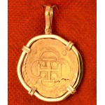 AUTHENTIC GOLD DOUBLOON 4 ESCUDOS COB COIN in 18kt GOLD PENDANT circa 1556-1598